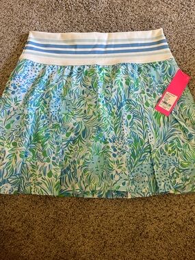 Lilly Pulitzer Blue and Green Floral Skort with Striped Waistband